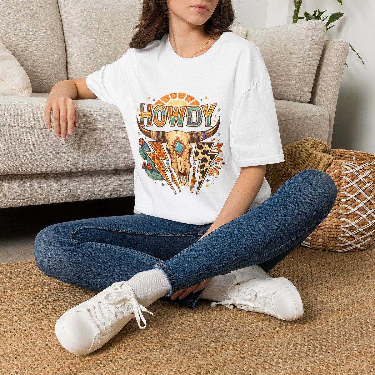 Howdy Cow Skull T‑Shirt — Southwestern Boho Graphic Tee