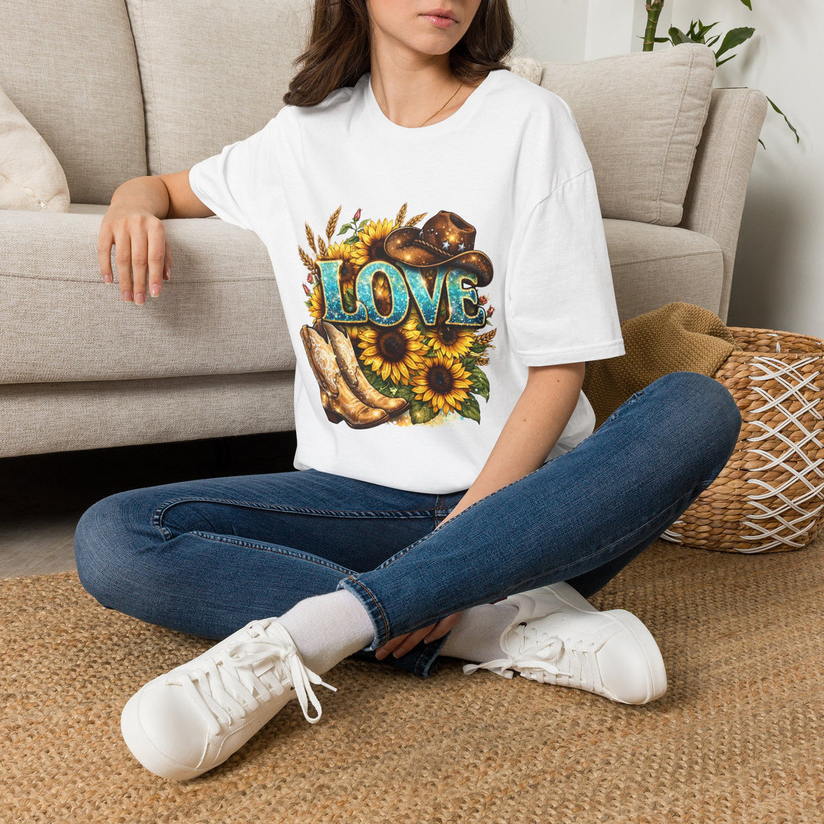 Sunflower Cowboy LOVE T-Shirt — Western Floral Graphic Tee