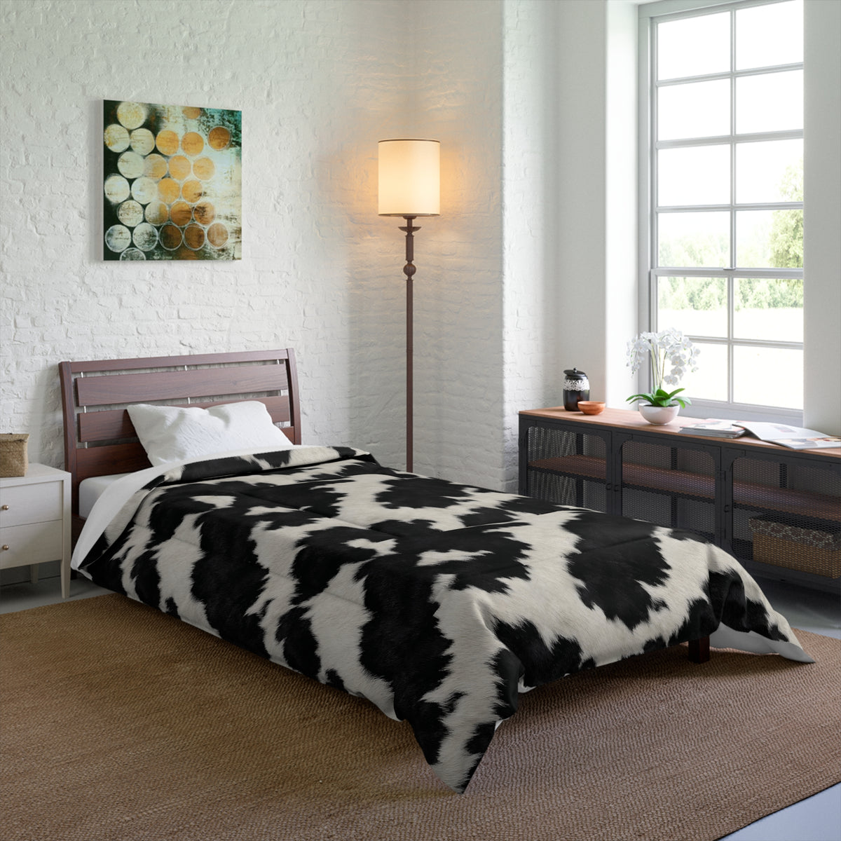 Cowhide Print Comforter — Black & White Farmhouse Bedding