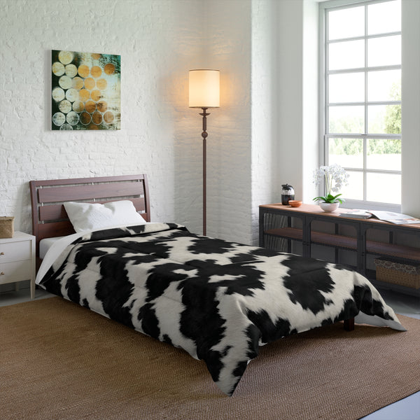 Cowhide Print Comforter — Black & White Farmhouse Bedding
