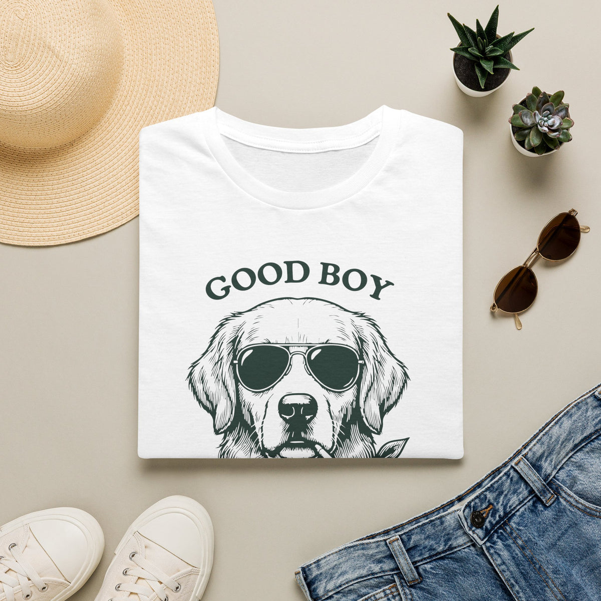 Good Boy Bad Habit Graphic Tee — Sunglasses Dog Vintage Style T-Shirt