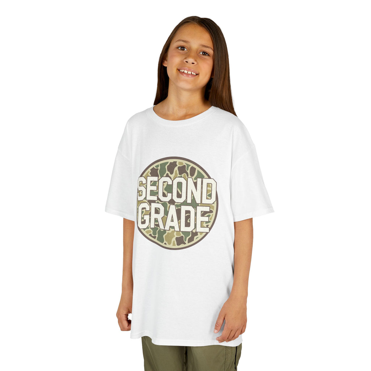 Second Grade Kids T‑Shirt — Camo Circle Back‑to‑School Tee