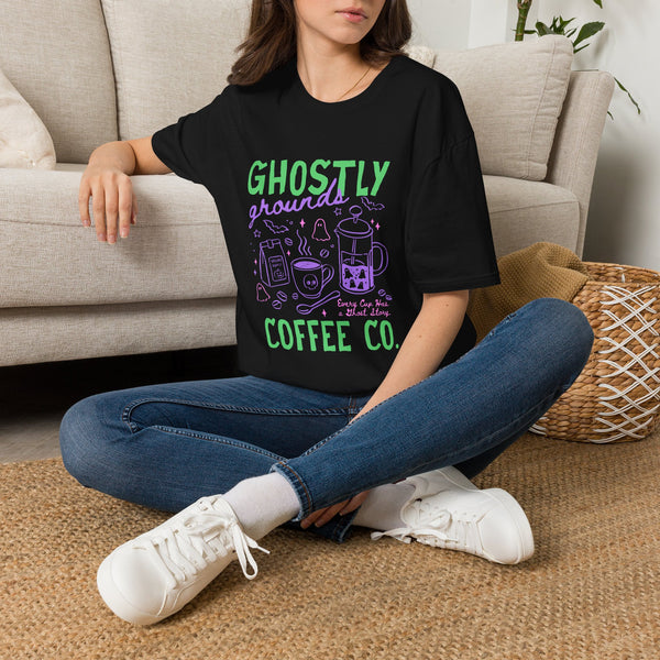 Ghostly Grounds Coffee Co. T-Shirt — Cute Pastel Halloween Coffee Tee