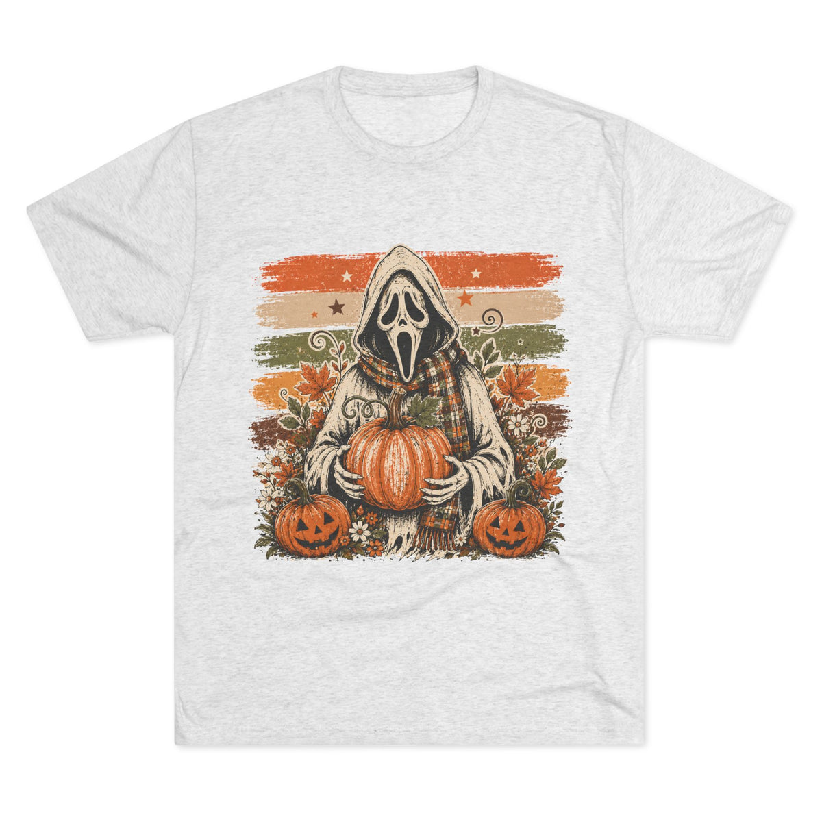 Halloween Ghost Mask Pumpkin T-Shirt — Retro Spooky Scream Pumpkin Tee