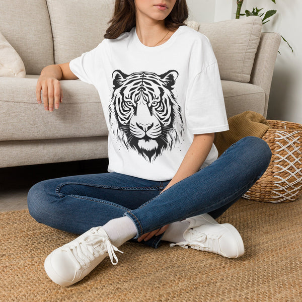 Tiger Face T-Shirt — Bold Monochrome Tiger Graphic Tee