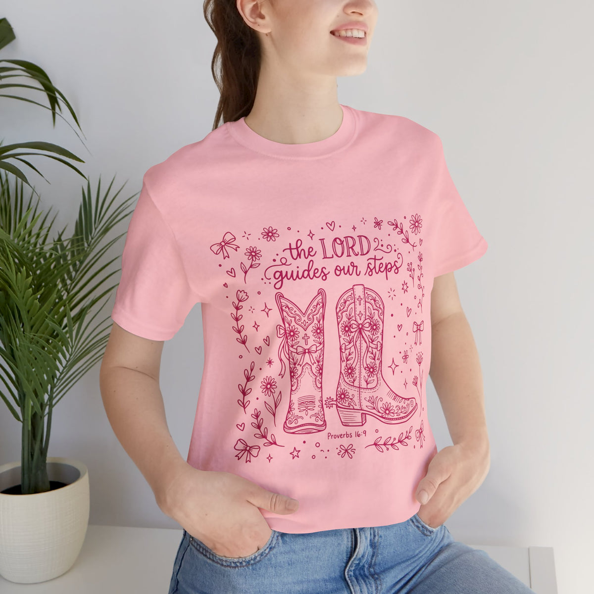Christian Cowgirl T-Shirt — "The LORD Guides Our Steps" Floral Western Tee