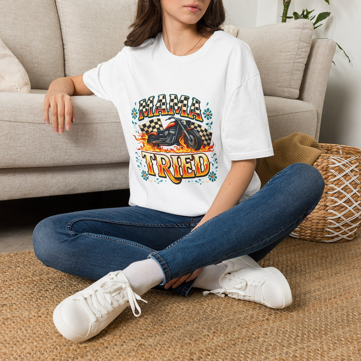 Mama Tried Motorcycle T-Shirt — Vintage Racing Bike Graphic Tee for Moms