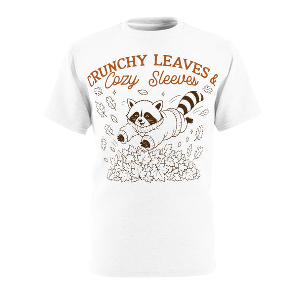 Fall Raccoon T‑Shirt — “Crunchy Leaves & Cozy Sleeves” Autumn Graphic Tee