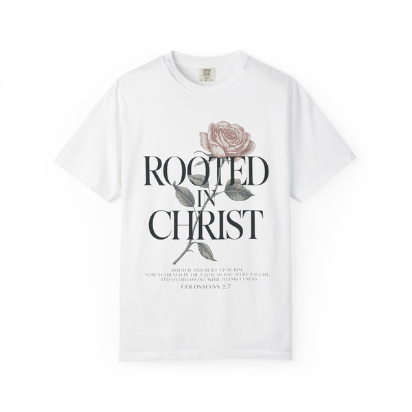Rooted in Christ T-Shirt | Floral Rose Christian Faith Tee