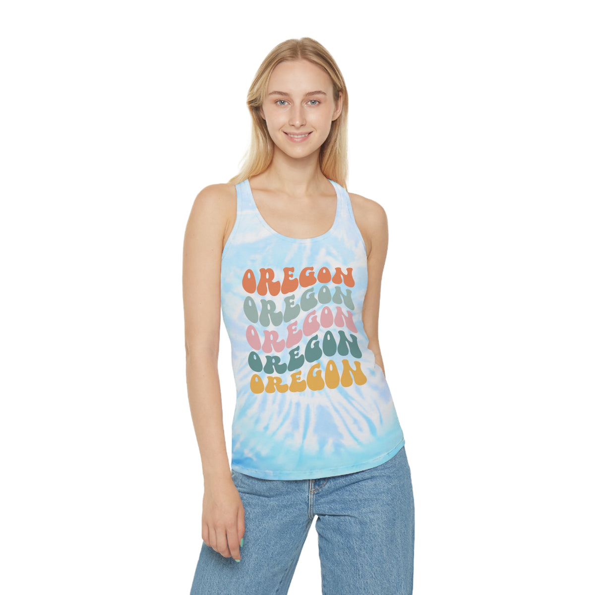 Oregon Tie-Dye Racerback Tank Top — Retro Stacked Logo
