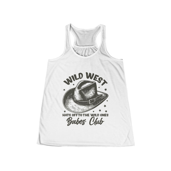 Wild West Babes Club Tank Top — Women's Flowy Racerback Cowboy Hat Graphic