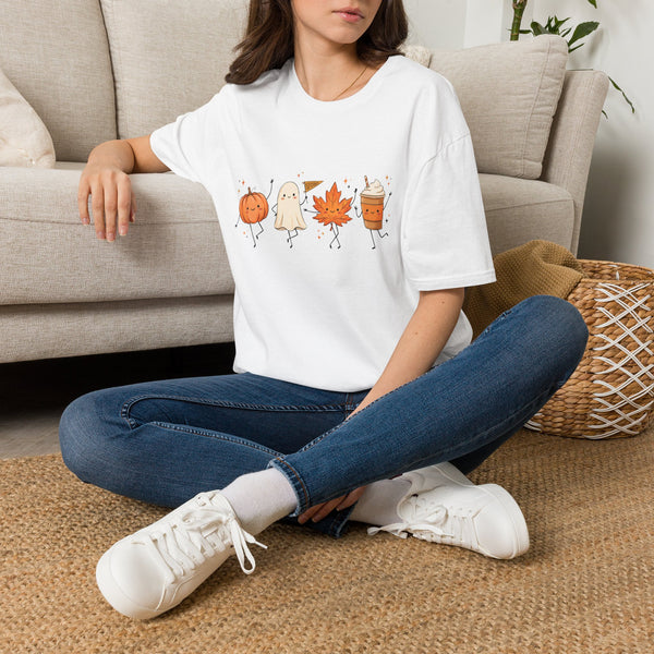 Halloween Fall Characters T‑Shirt — Cute Pumpkin Ghost Leaf & Pumpkin Spice Design