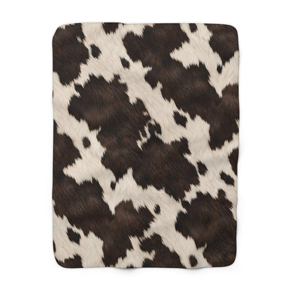 Cowhide Sherpa Blanket - Plush Faux Cow Print Fleece Throw